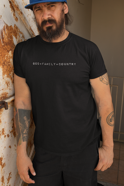 MAN WEARING THE GOD FAMILY COUNTRY TSHIRT 